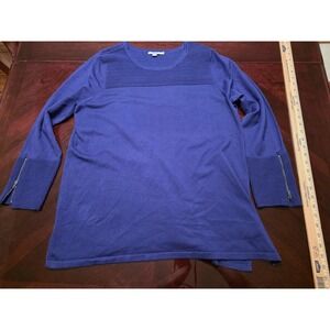 Chicos Sweater Tunic Womens‎ XL Blue Ribbed Yoke Zip Cuff Knit Long Sleeve